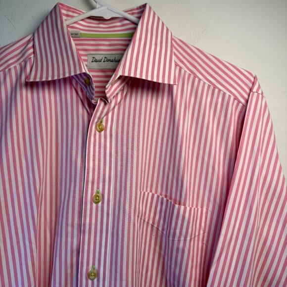 David Donahue Luxury Pink Stripe Cotton Shirt, Size M, Classic Fit - Picture 2 of 12